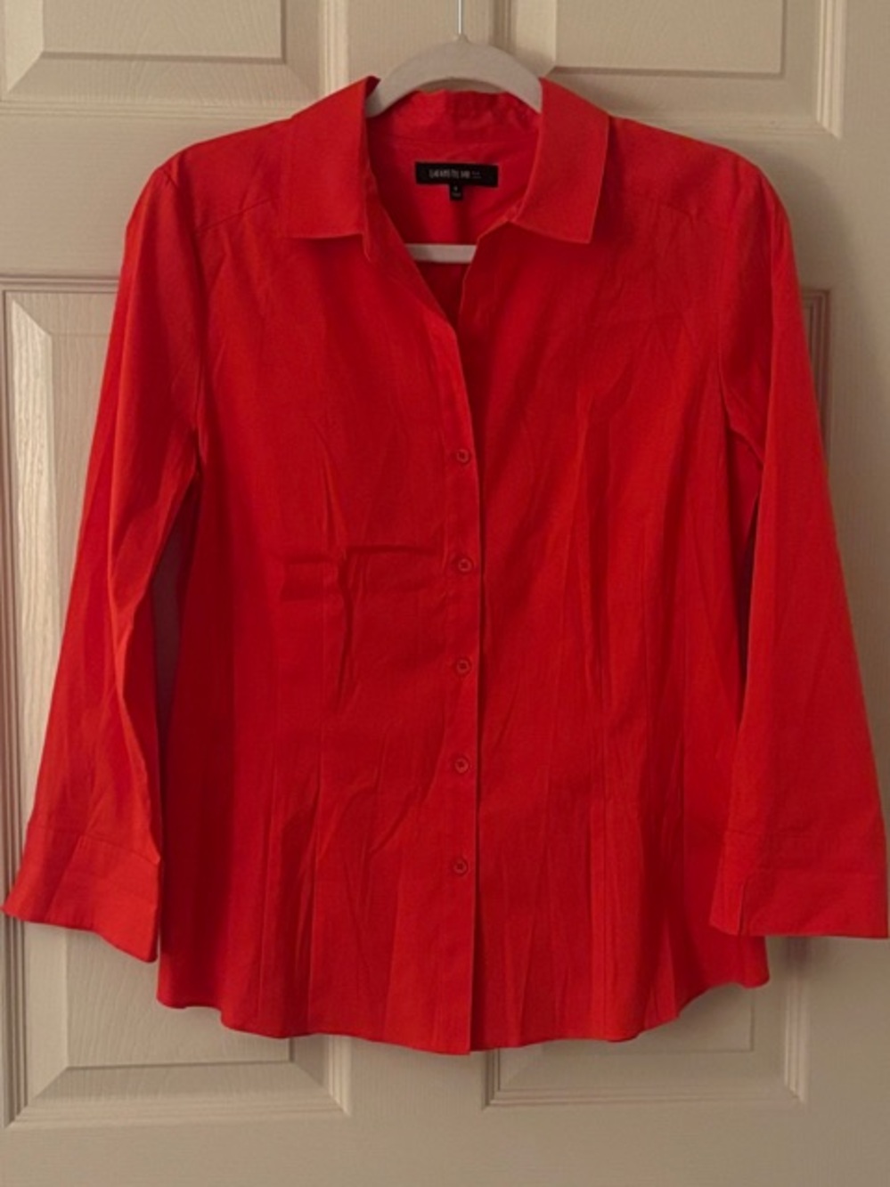 Lafayette 148 New York Vibrant Red Stretch Button-Down Collared Shirt 6